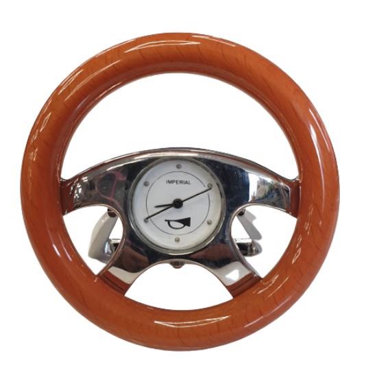 Miniature Clock Brown Car Steering Solid Brass IMP419- CLEARANCE NEEDS RE-BATTERY