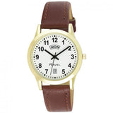 Ravel Mens Gilt Day/Date Brown Faux Leather Strap Watch R0706.42.1