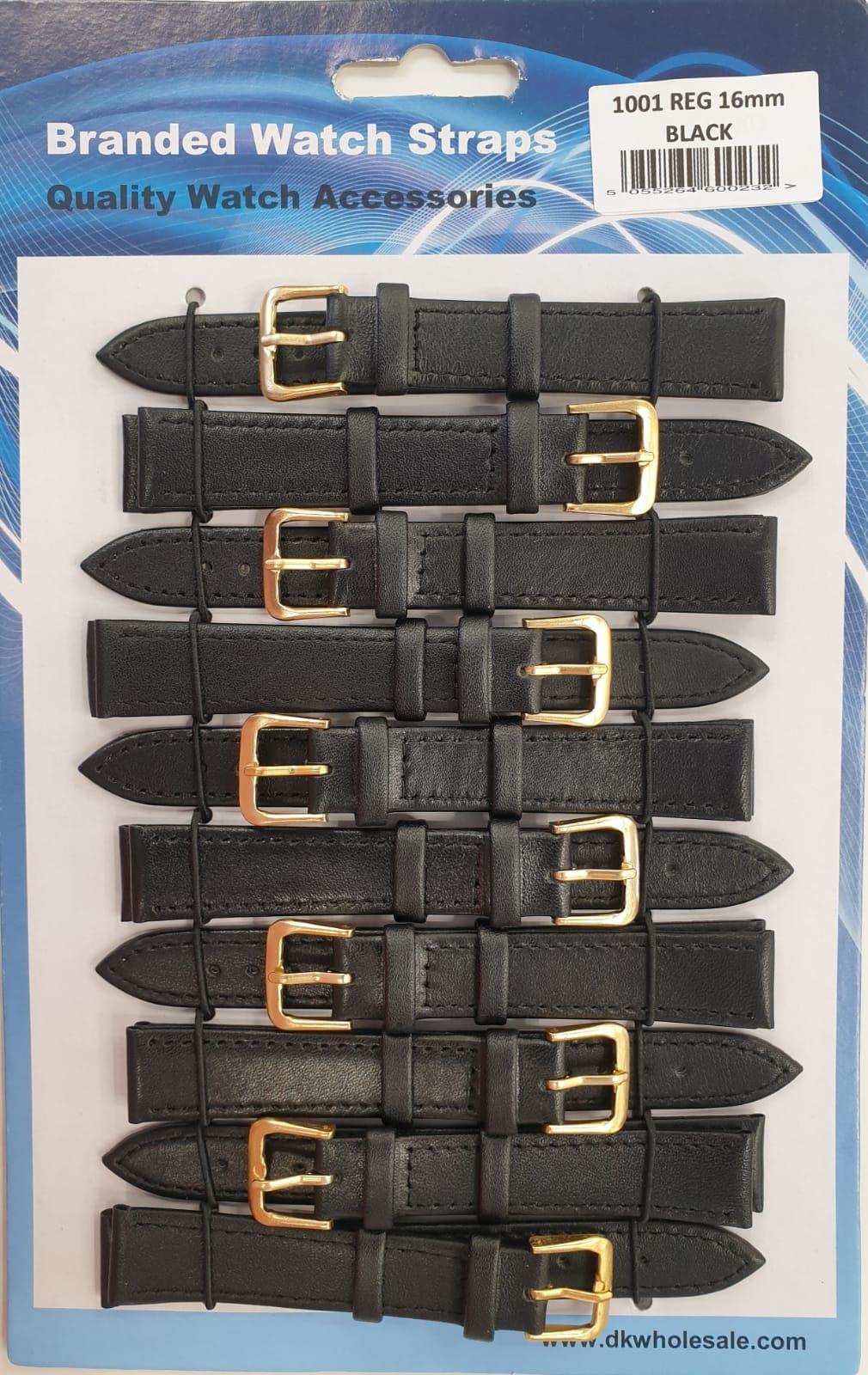 Black Leather Watch Straps Pk10 size 12mm 1001BK