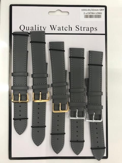 1555.03 20MM 2X EXTRA LONG GREY LEATHER WATCH STRAPS PK5