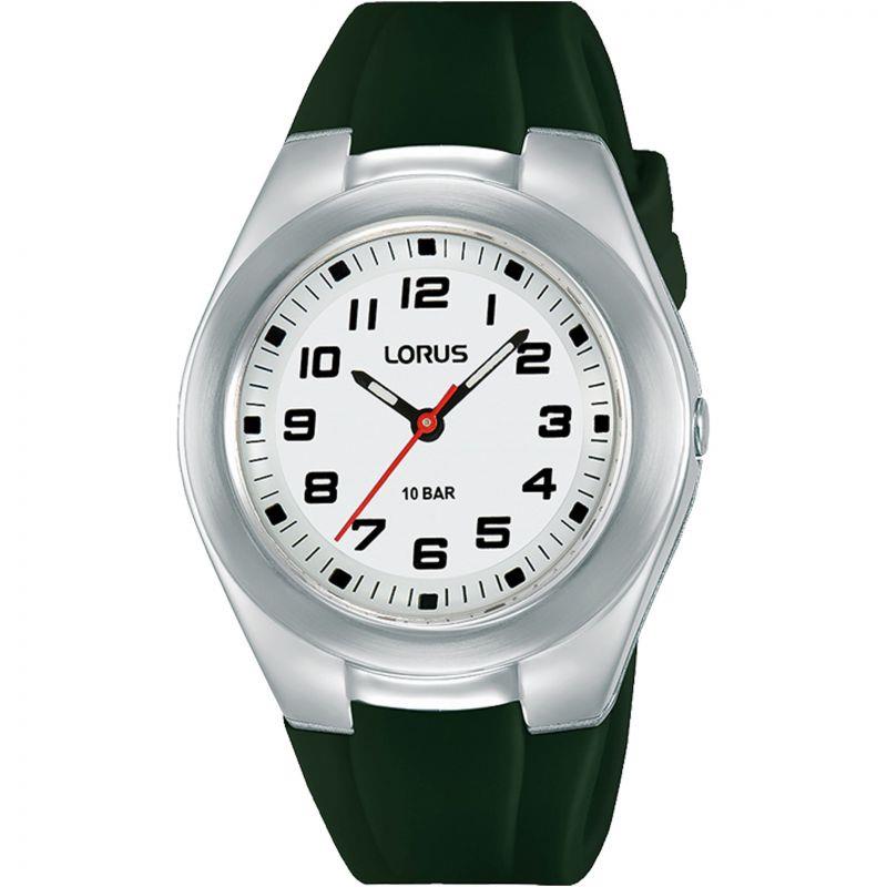 Lorus Children's White dial With Green Silicone Strap Watch RRX85GX9