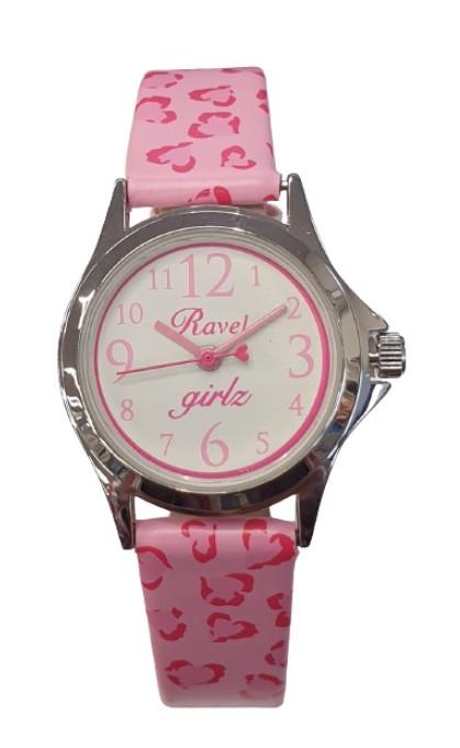Ravel Analogue Girls White Dial Red Heart Print Design Strap Watch R1514.12