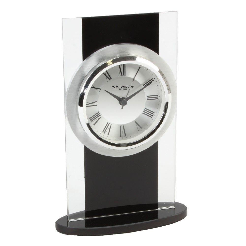 Widdop Black & Clear Glass Mantel Clock W2703