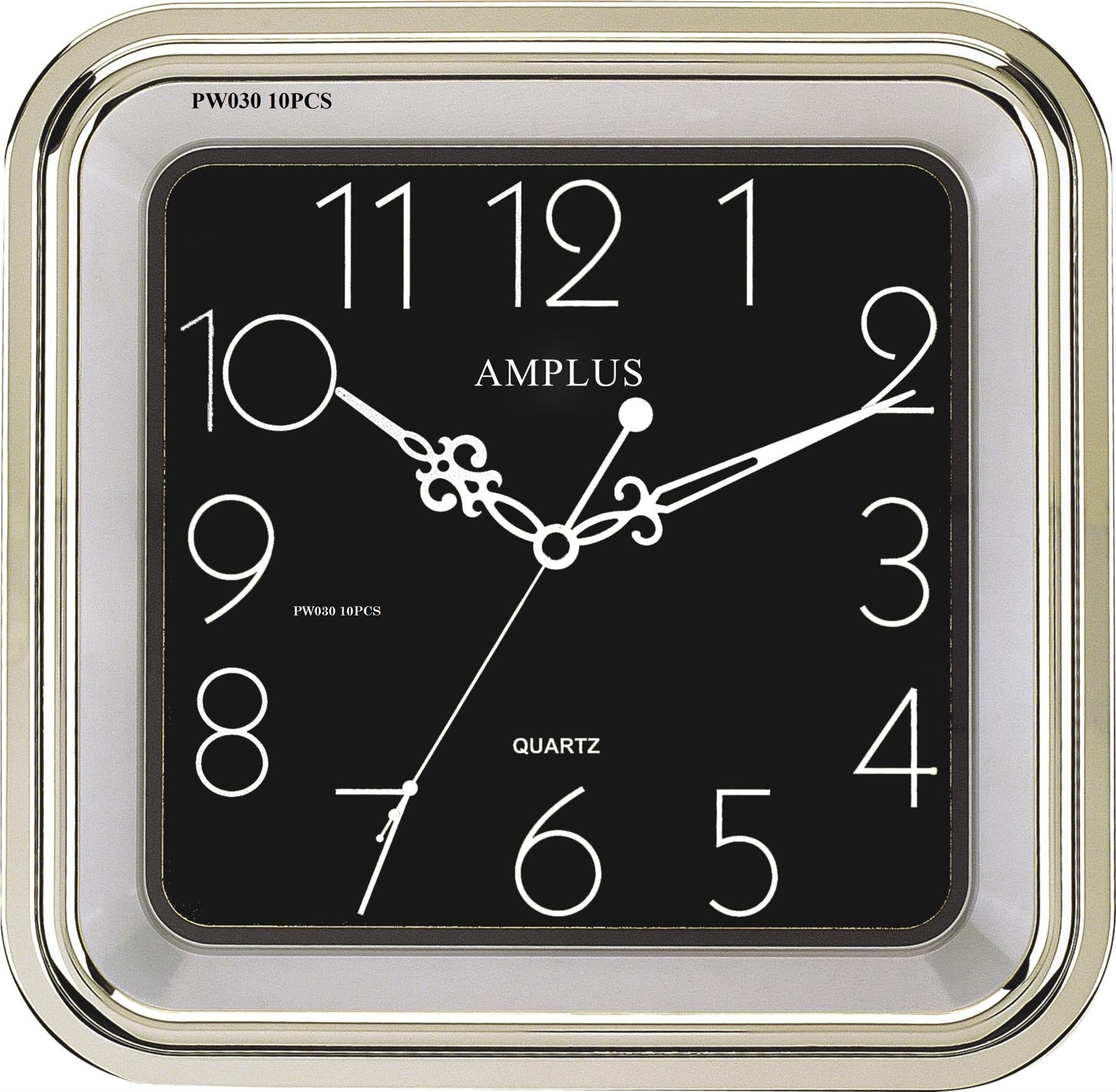Amplus Square Silver with Black Face Wall Clock PW030S