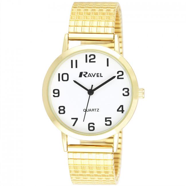 Ravel Men's Gold Strap With White Round Easy Read Dial With Expander Strap Watch R0201.02.1S