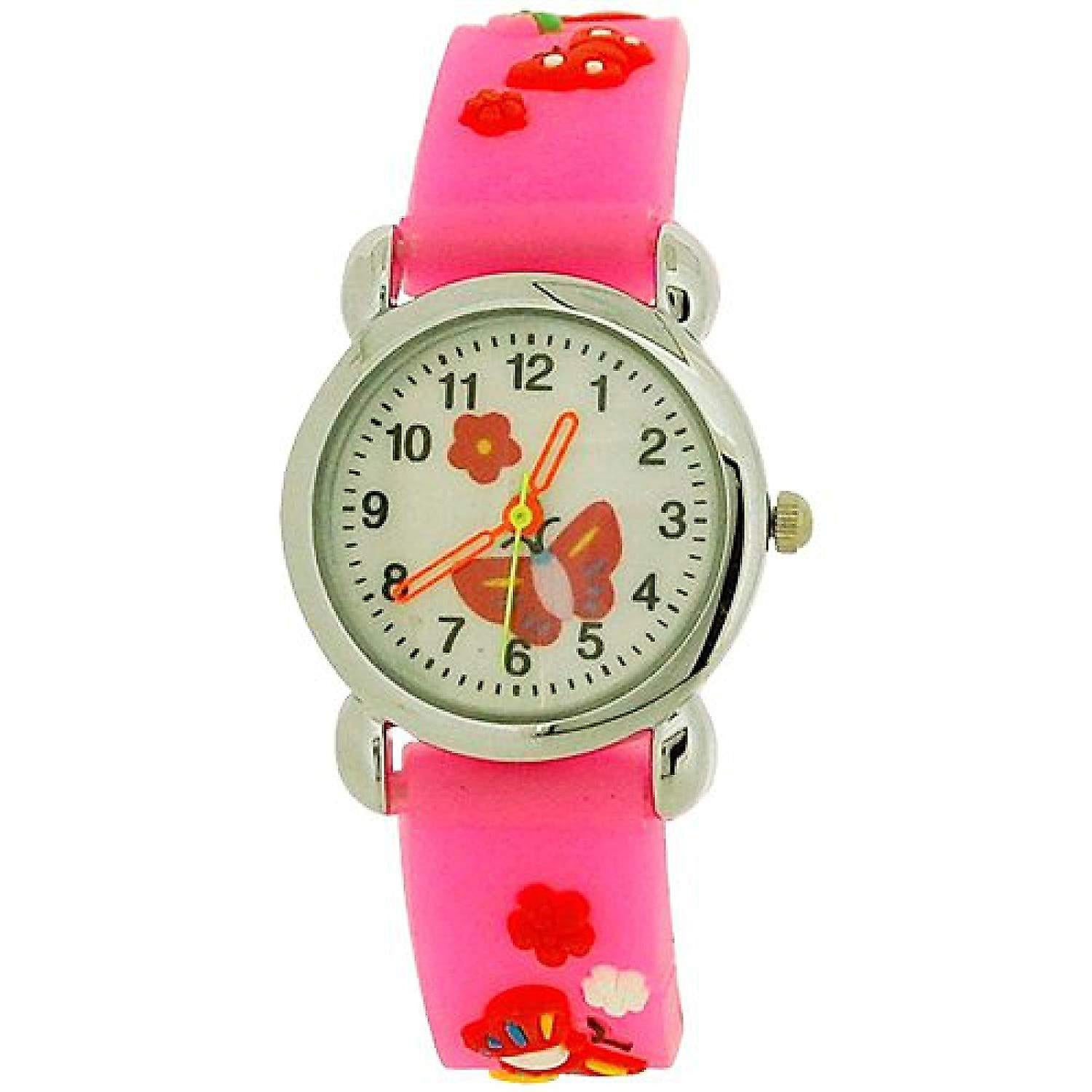 Relda Children's Analogue 3D Red Butterfly Neon Pink Silicone Strap Girl's Watch REL43